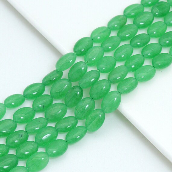 6x9mm/8x10mm Apple Green Smooth Oval Jade Beads, Sku#U2343