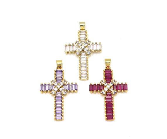 Colorful Big Cz Micro Pave Cross Shape Pendant, 18K Gold Filled Cross Charm, Necklace Bracelet Charm Pendant,Sku#Jl61