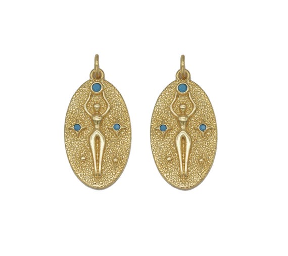 Gold Cz Lady On Oval Charm, Sku#L699