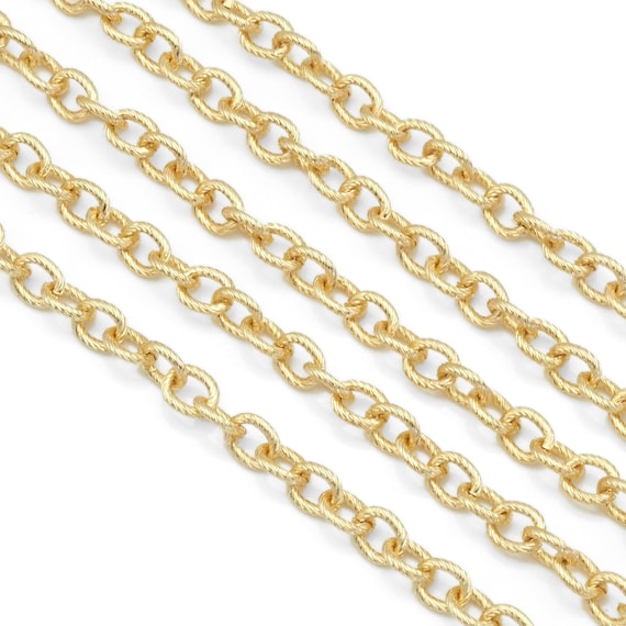Gold Textured Chunky Link Chain By Yard,Sku#Lx242