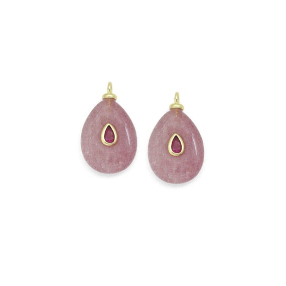 Strawberry QuartzTeardrop Stone Charm Pendant, Sku#Y1076