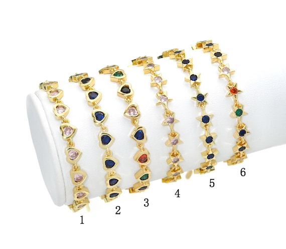 Colorful Cz Gold Star Heart Adjustable Bracelet, Sku#Ld372
