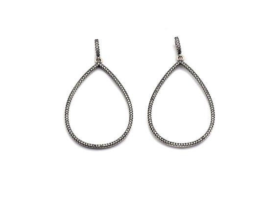 Cz Micro Pave Teardrop Frame Pendant,Antique Silver Finish,  Cz Big Pave Water Drop  Charm Pendant,33X49Mm,Sku#F982