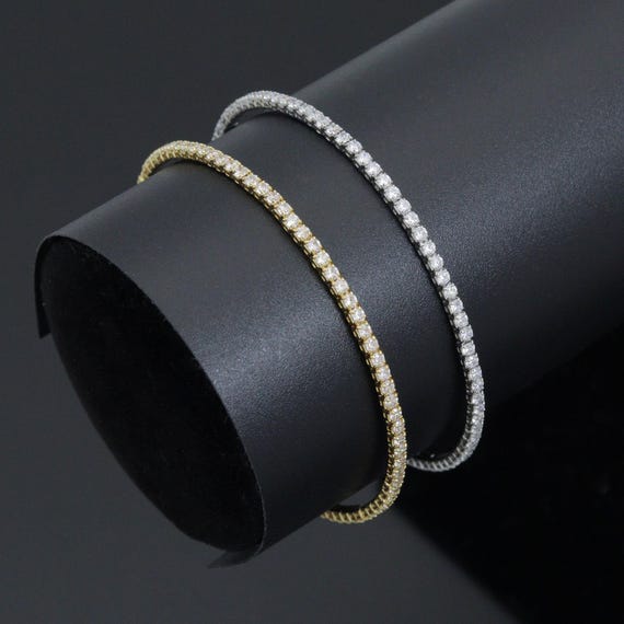 Gold Silver Thin Tennis Chain Link Stretchy Bracelet, Sku#A503