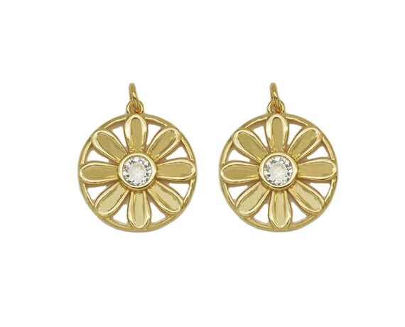 Cz Sunflower On Round Ring Charm, Sku#L647
