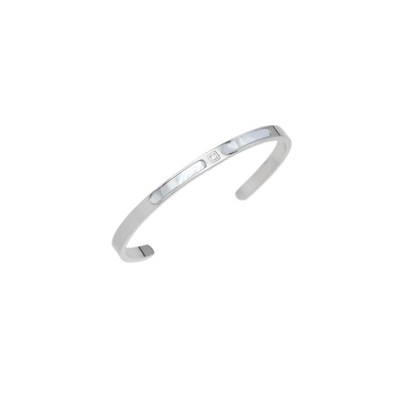 Silver Mother Of Pearl Thin Bangle Adjustable Bracelet, Sku#Lx616
