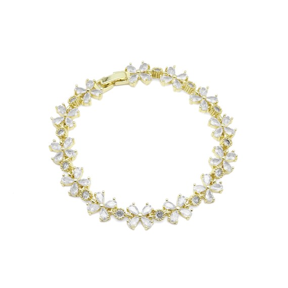 Clear Cz Gold Flower Adjustable Bracelet, Sku#Ld496