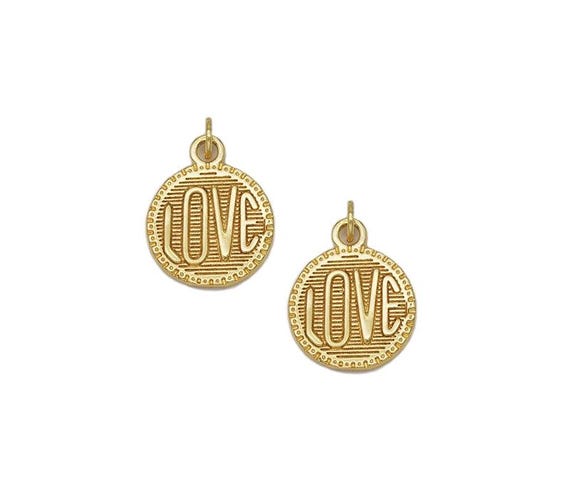 Gold Love Word On Round Coin Charm, Sku#Fh203