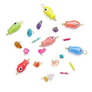 Colorful Ceramic Fish Charm Handmade gemstone beads charm For Necklace Bracelet Jewelry Making Supply, Sku#EF818