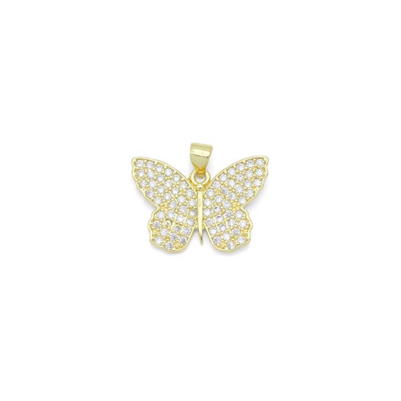 Gold Clear Cz Butterfly Charm Pendant, Sku#Lx694