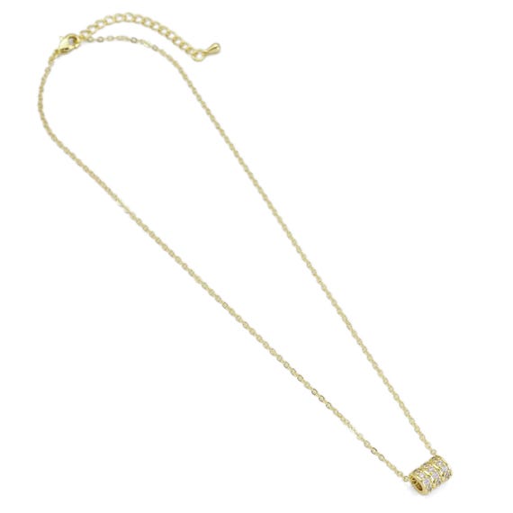 Cz Gold Tube Pendant Necklace, Sku#Ef481