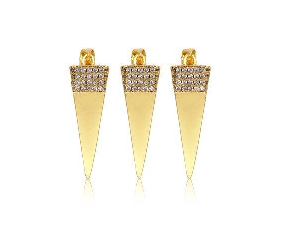 Cz Micro Pave 3D Pyramid Shape Pendant|Charm,18K Dainty Gold Charm, Necklace Bracelet Charm Pendant,10X33Mm,Sku#Lk301