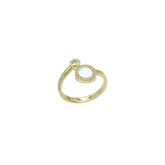 Mother Of Pearl Cz Dots Adjustable Ring, Sku#Lx478