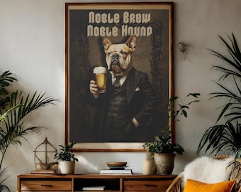 Vintage Bulldog Beer Print: Funny Pub Art, Home Bar Decor
