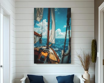 Sailing Boat Canvas Print: Nautical Ocean Horizon Wall Art