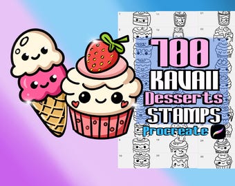 100 Kawaii Desserts Stamps for Procreate