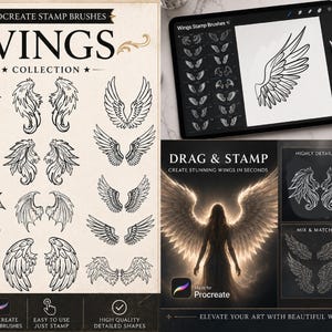 100 Procreate Wings Stamp Brushes | Angel, Bat & Fantasy Wings | Digital Brush Set for Procreate