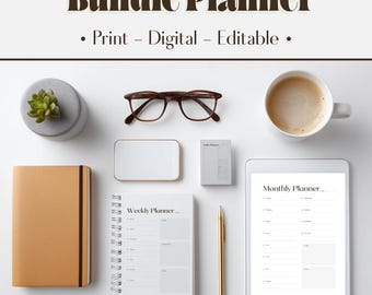 Minimalist Planner Bundle: Daily, Weekly, Monthly (PDF & Canva)