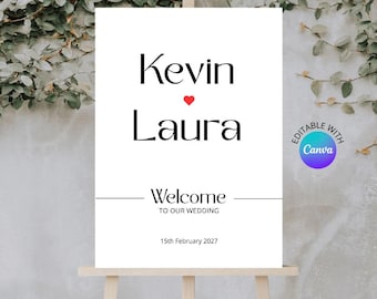 Minimalist Wedding Sign Template: Editable DIY Welcome Poster (Canva Digital Download