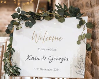 Modern Wedding Welcome Sign with flowers