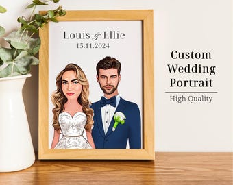 Custom Cartoon Wedding Portrait: Personalized Couple Caricature (Digital File)
