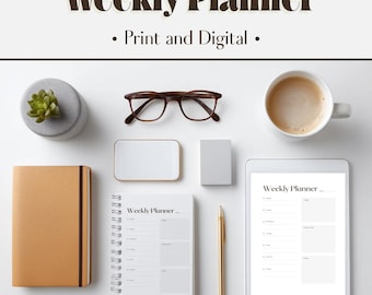 Minimalist Weekly Planner: Undated Printable PDF, Digital Download