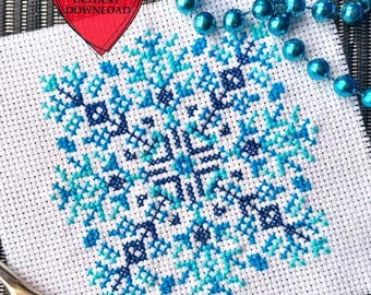 Variegated Festive snowflake cross stitch pattern PDF for beginners easy Winter counted embroidery
