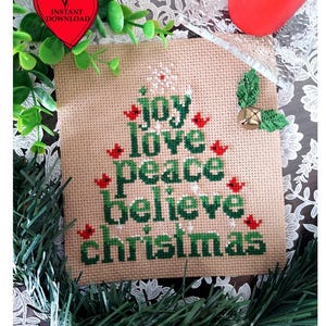 Patrón de punto de cruz con letras navideñas, saludo de Año Nuevo, bordado en PDF