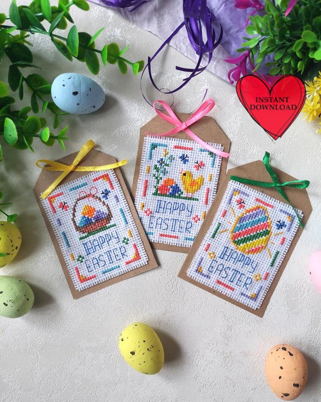Set of 3 Easter Eggs Cross Stitch Pattern, Digital Format PDF, Happy ...