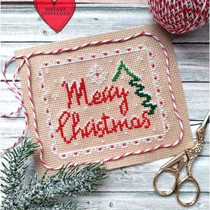 Merry Christmas lettering cross stitch pattern winter embroidery pdf