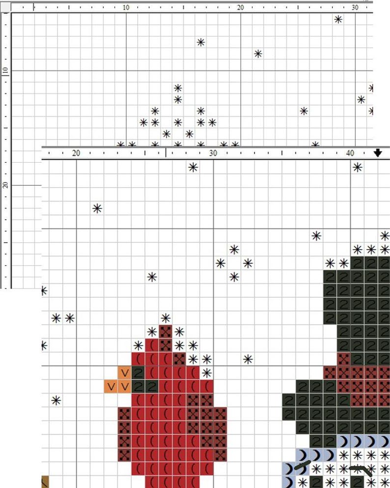 Grid Pattern Cardinal Festive Snowman and Two Cardinals Cross Stitch Pattern PDF Winter ...