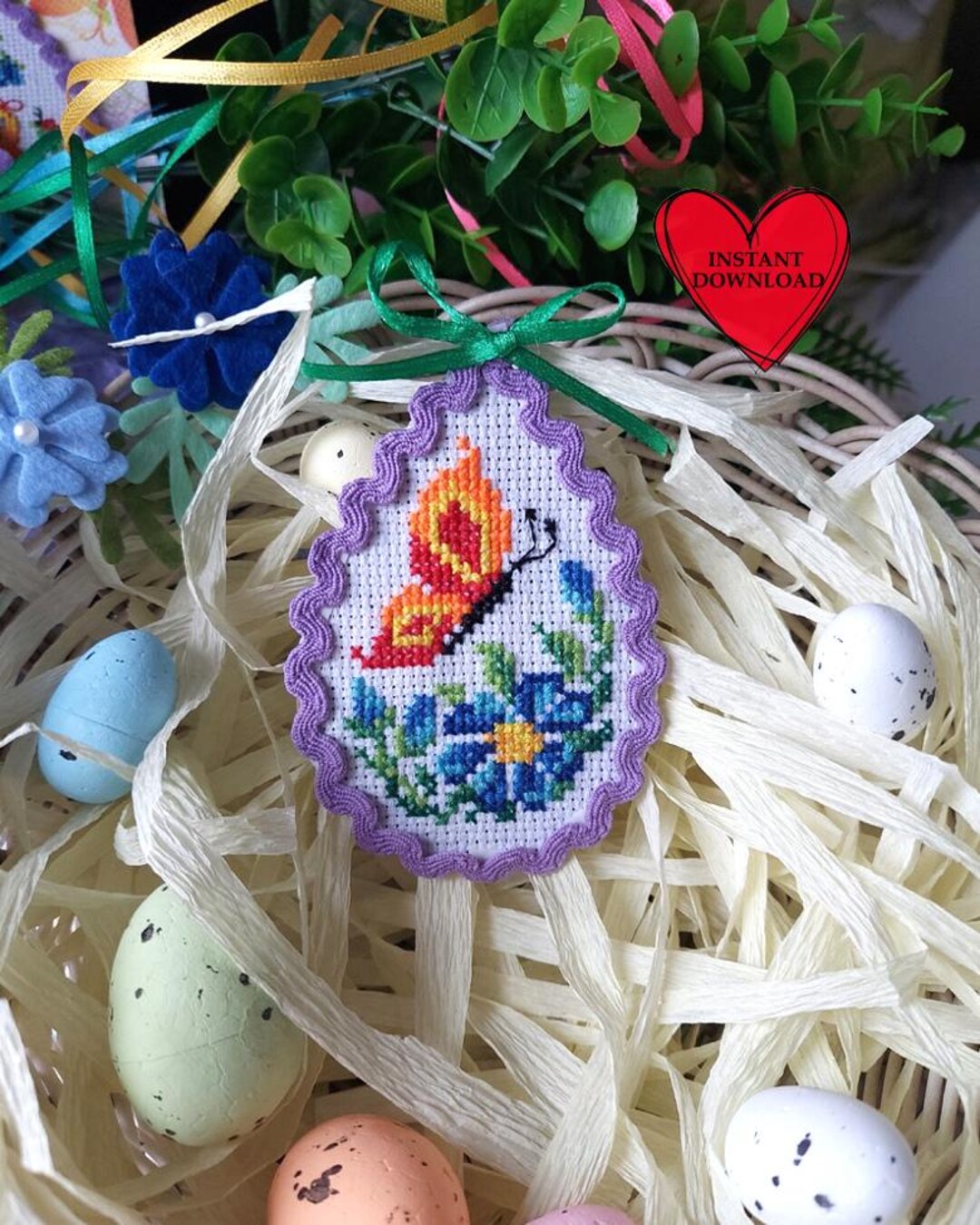 Easter Egg Cross Stitch Pattern Digital Pdf Butterfly Happy Easter ...