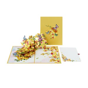 Tarjeta desplegable tridimensional con orquídea amarilla: hecha a mano y única para todas las ocasiones. Opción de mensaje personal, 6" x 8". ¡Perfecta para cualquier sentimiento!