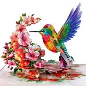 Tarjeta de colibrí desplegable en 3D hecha a mano: para todas las ocasiones. Incluye tarjeta con mensaje extraíble y opción personalizada. Regalo único, 6" x 8".