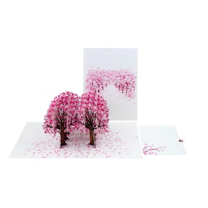 Tarjeta desplegable en 3D con diseño de cerezo en flor: hecha a mano para cualquier ocasión o simplemente para dar las gracias. Opción de mensaje personalizado, 15 x 20 cm.