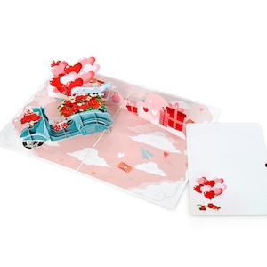 Tarjeta de felicitación romántica en 3D: Diseño de Vespa vintage y globos de corazón, con mensaje extraíble. ¡Para tu ser querido!
