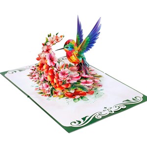 Handmade 3D Pop-Up Hummingbird Card: For All Occasions. Includes Pull-Out Message Card & Personalised Option. Unique Gift, 6" x 8".