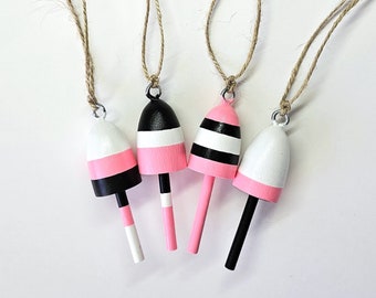 Lobster Buoy favors, pink, black and white, set of 4