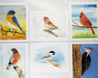 Backyard Birds, printed Note Cards & envelopes, box set of 6