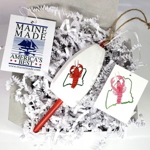 Maine Lobster Buoy Christmas Ornament with coordinating Gift Tag