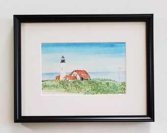 Portland Head Light Summer, Maine Lighthouse, framed watercolor original Artwork