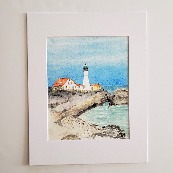 Portland Head Light watercolor, Maine Lighthouse Fine Art Print  (3 print sizes available)