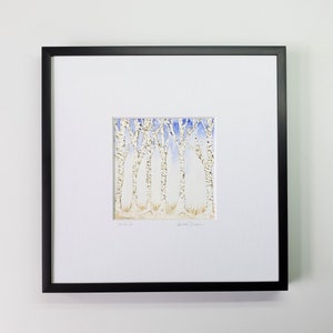 Birch Trees watercolor original painting, 4&quot;x4&quot; Artwork, 8&quot;x8&quot; frame