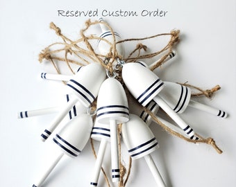 Reserved Custom order for Lobster Buoy wedding favors, white with navy stripes