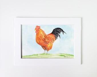 Rooster watercolor Fine Art Print, Rhode Island Red Print (3 sizes available)