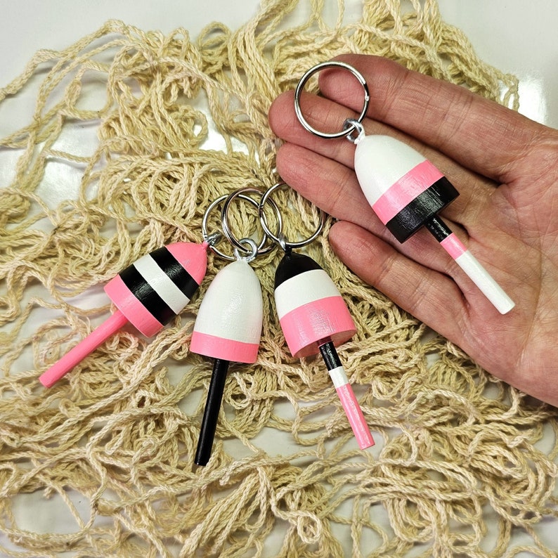 Lobster Buoy keychains, favors, pink, black and white, set of 4 image 4