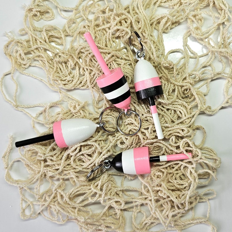 Lobster Buoy keychains, favors, pink, black and white, set of 4 image 10