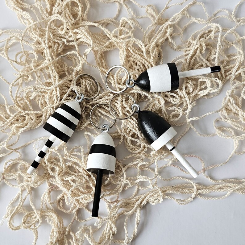 Lobster Buoy keychains, favors, black and white, set of 4 image 2