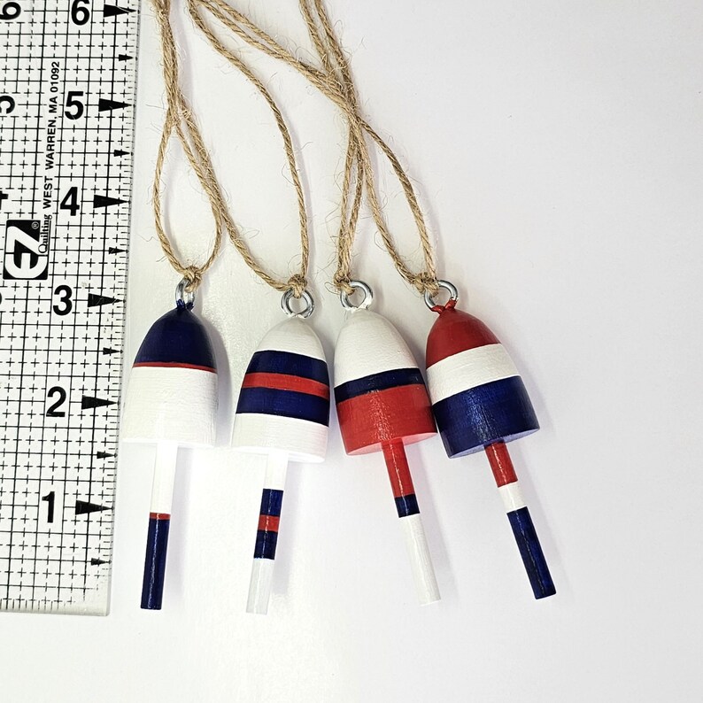 Lobster Buoy wedding party favors, Christmas Ornaments, navy, red, white, set of 4 image 2