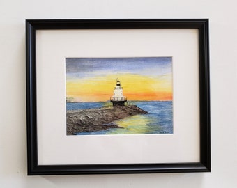 Spring Point Ledge Lighthouse, South Portland, Maine, framed watercolor original Artwork